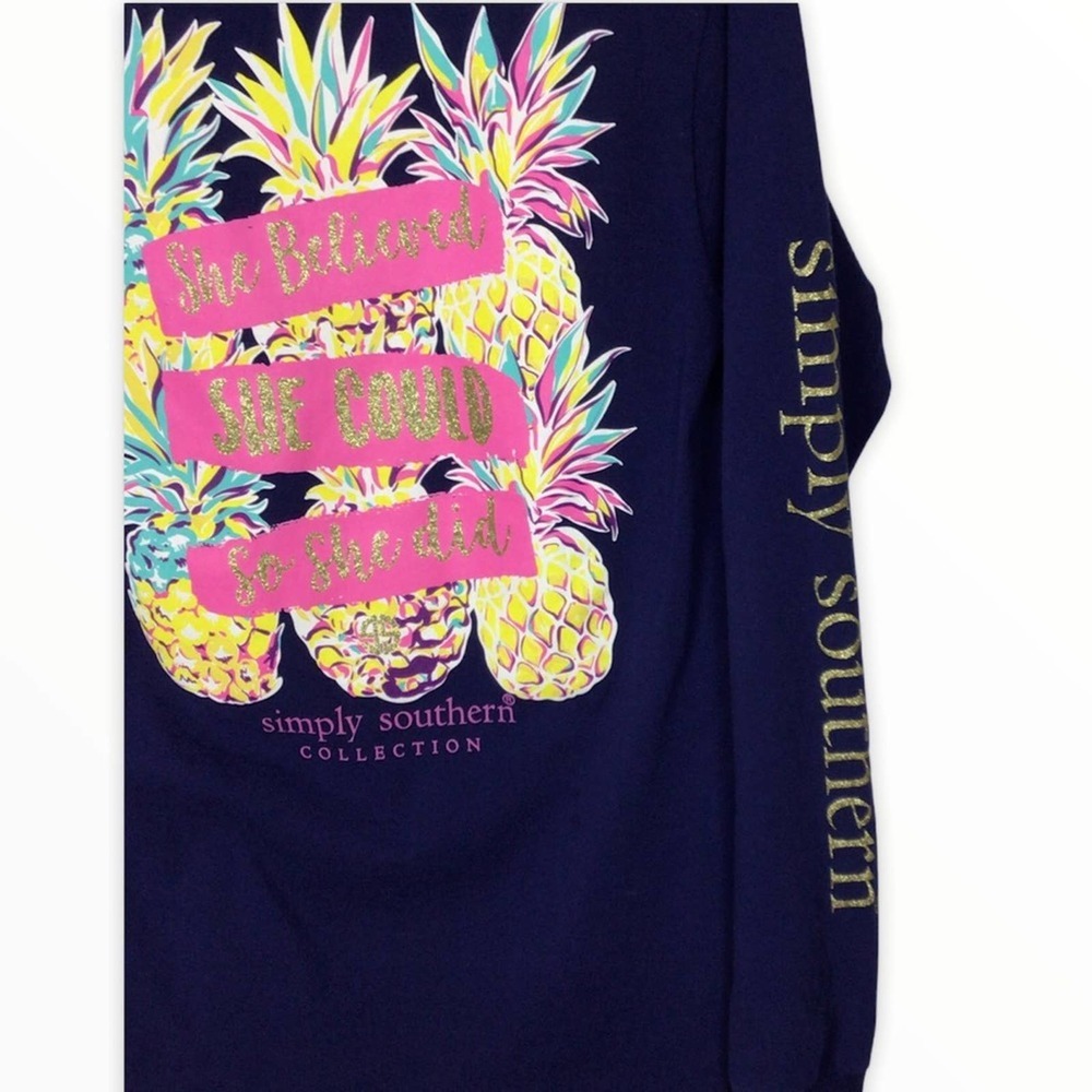 Simply Southern | Navy Blue “She Believed She Could” Long Sleeve Top S - Picture 5 of 8